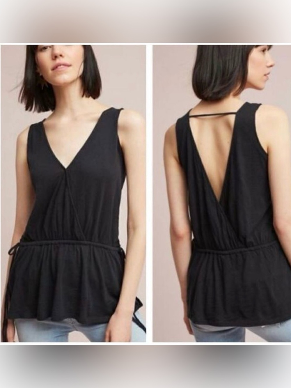 Anthropologie Pure + Good Sleeveless Wrap Peplum Top in black (Bin A)